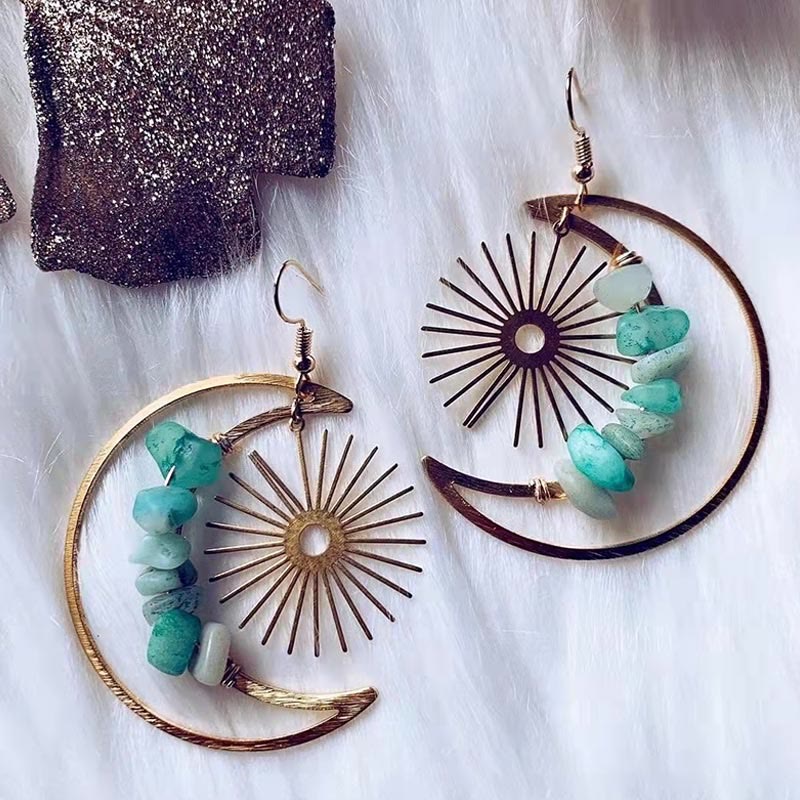 Pendientes con forma de hongo, luna y estrella de cristal natural de Olivenorma