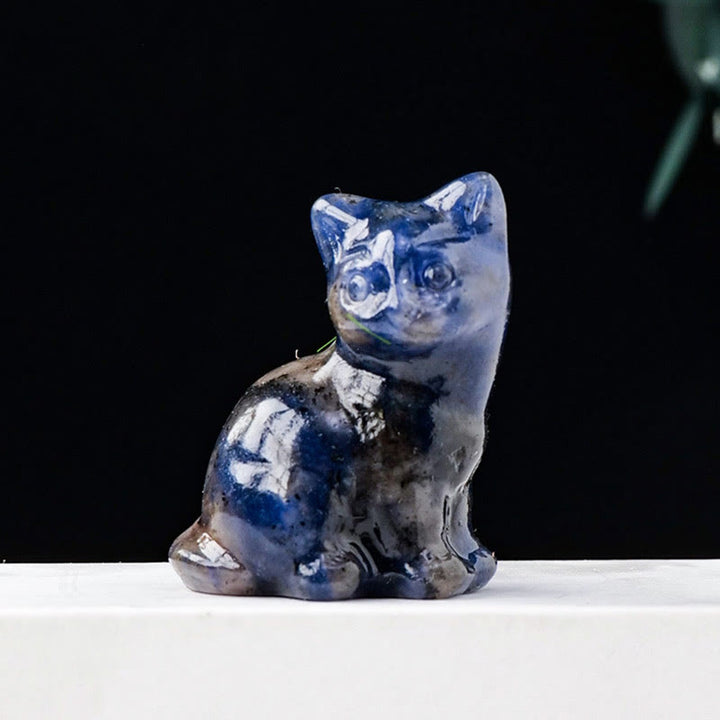 Adorno con piedra preciosa tallada en forma de gato de la suerte de cristal natural de Olivenorma