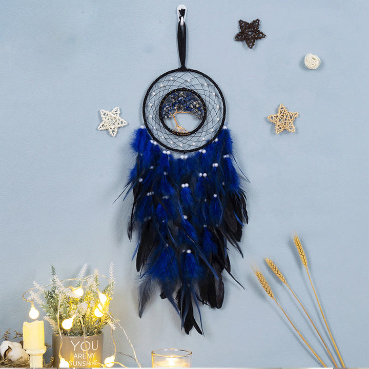 Atrapasueños con plumas de árbol de la vida de cristal de Olivenorma