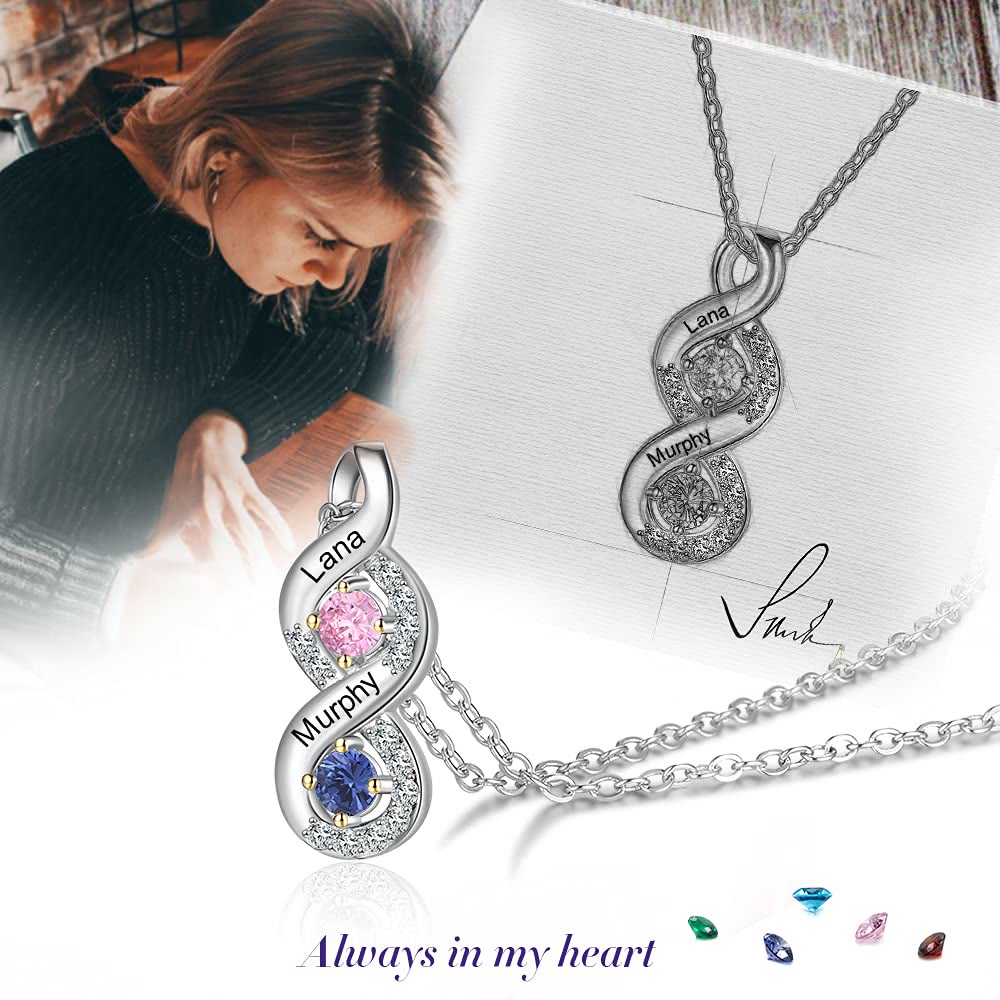 Collar con nombre grabado en piedra natal para mujer de Olivenorma