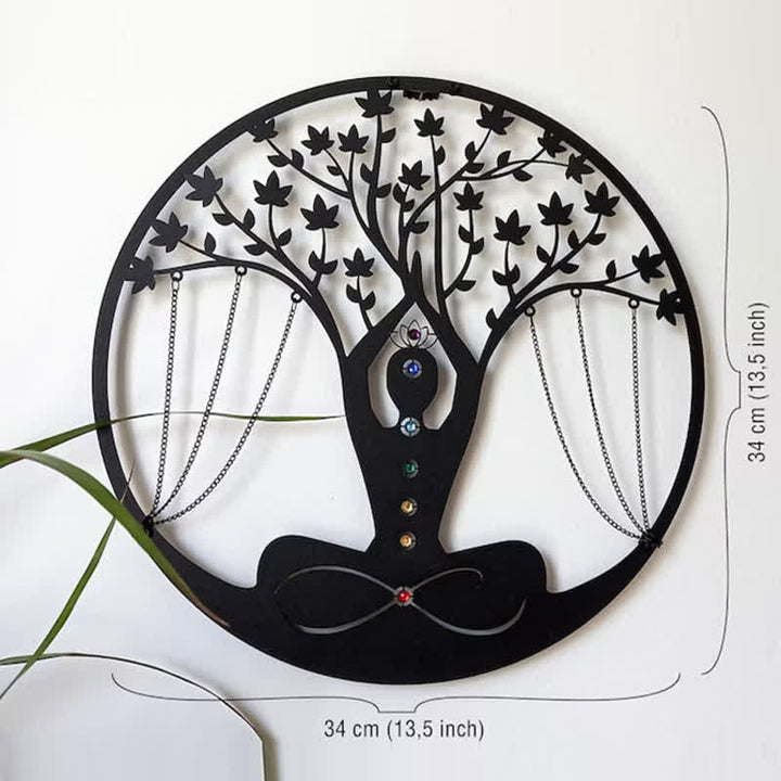 Decoración de pared de metal con forma de loto y chakra del árbol de la vida de Olivenorma 