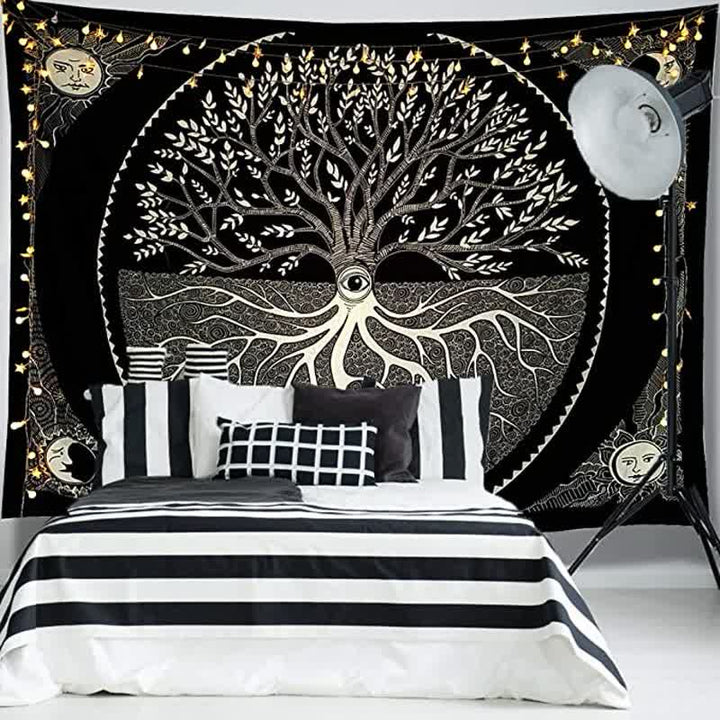 Tapiz colgante de pared con diseño del árbol de la vida y arte de meditación