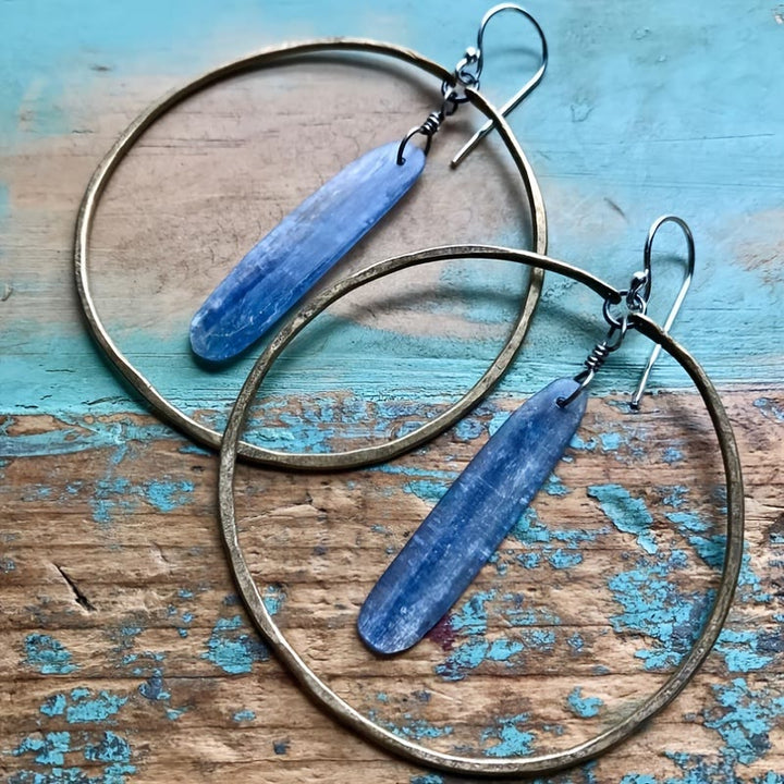 Pendientes de aro grandes de lapislázuli retro de Olivenorma