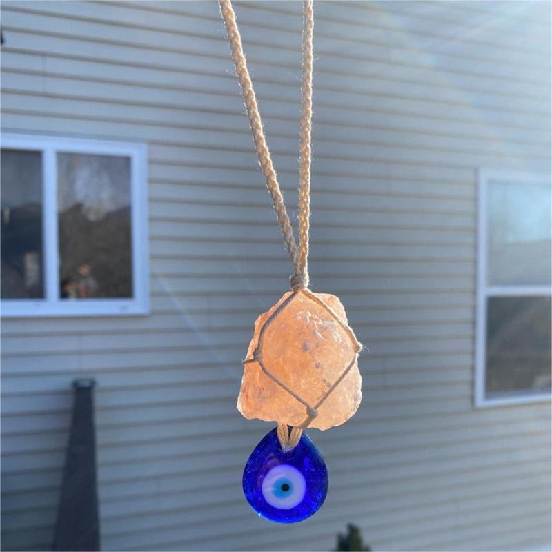 Adorno para coche con piedra de cuarzo rosa original de Olivenorma con forma de ojo malvado 