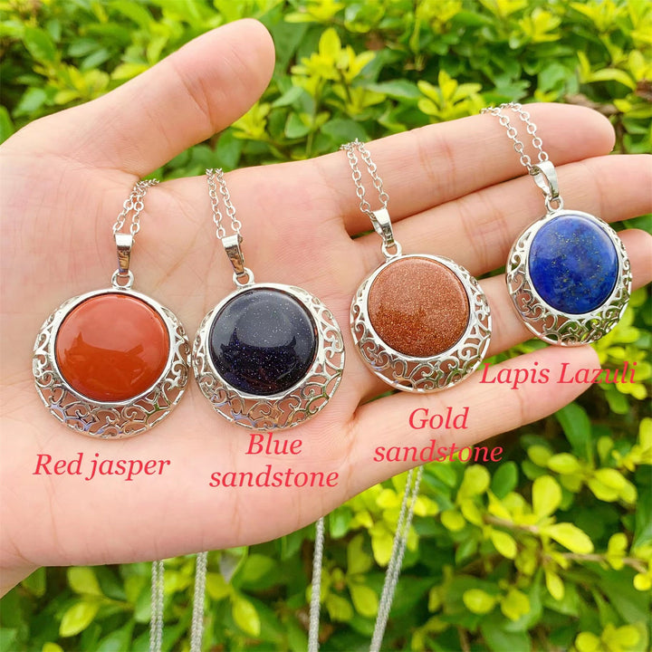 Collar ajustable con piedra auténtica y cristal redondo de Olivenorma 