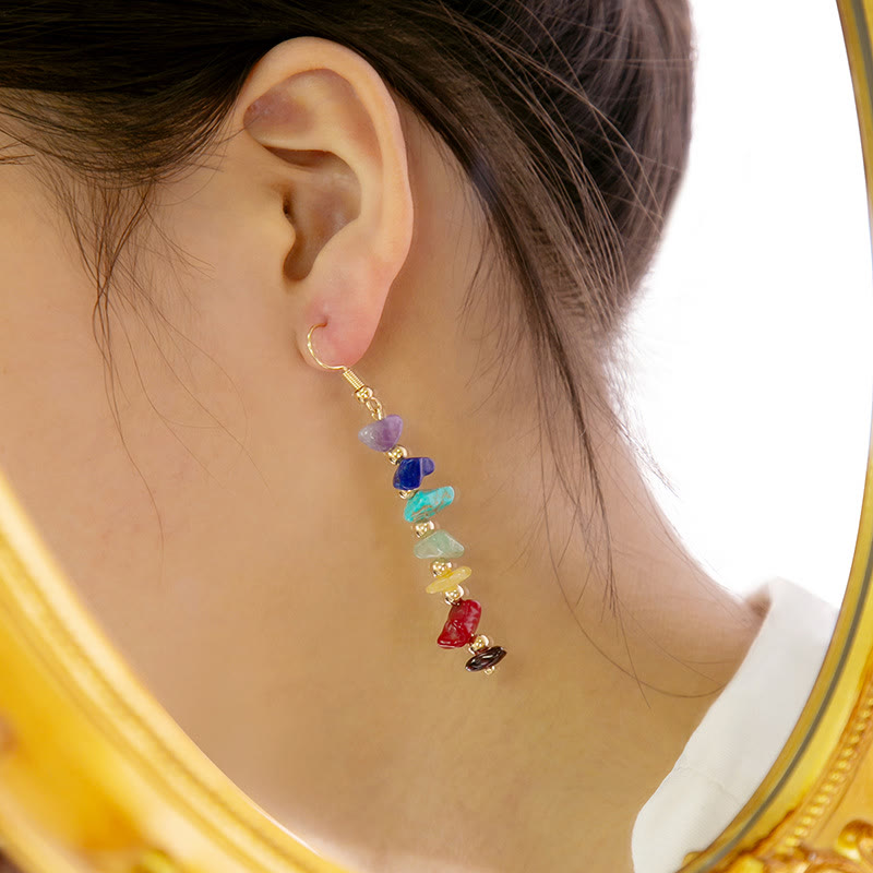 Pendientes colgantes de grava con piedra de los 7 chakras de Olivenorma