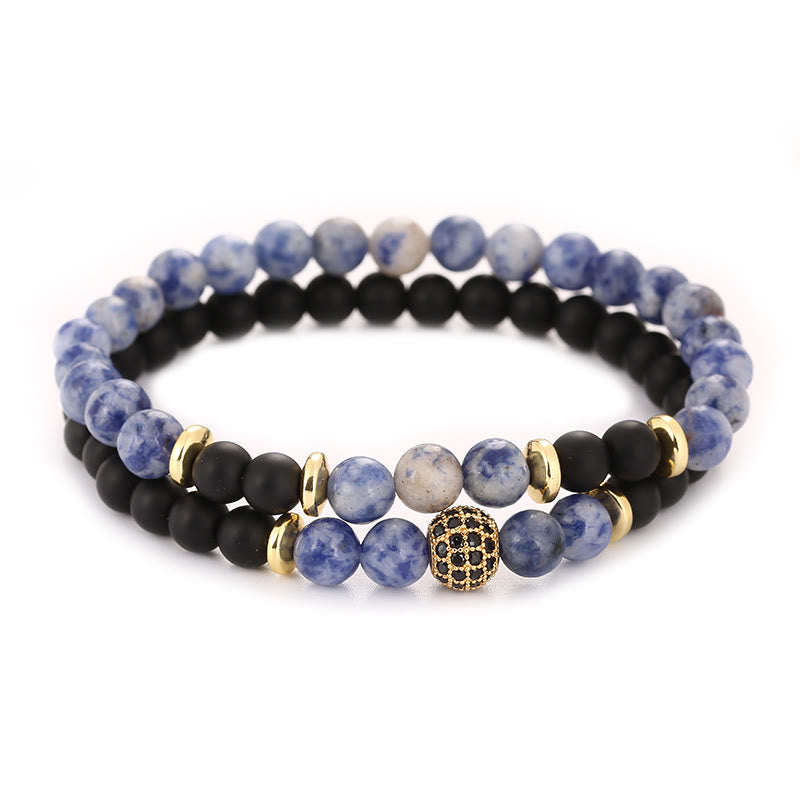 Pulsera de cuentas de cristal natural de dos capas para hombre de Olivenorma