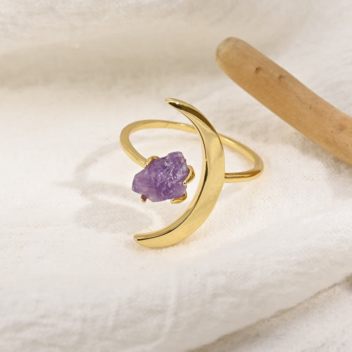 Anillo ajustable curativo de amatista con estrella y luna