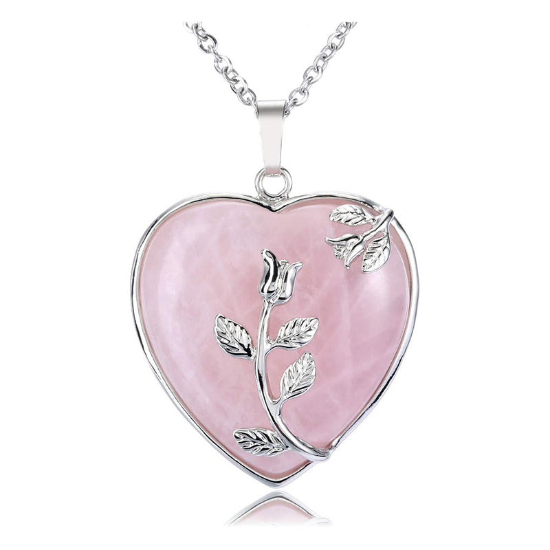 Collar de piedras preciosas rosas en forma de corazón de Olivenorma