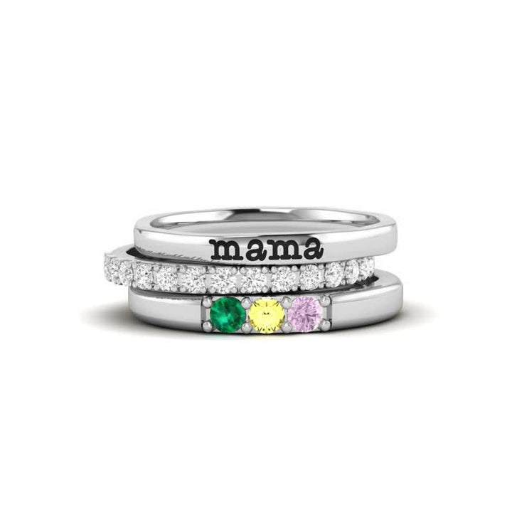 Juego de anillos de 3 piezas con piedra natal y circonita de regalo personalizado de Olivenorma