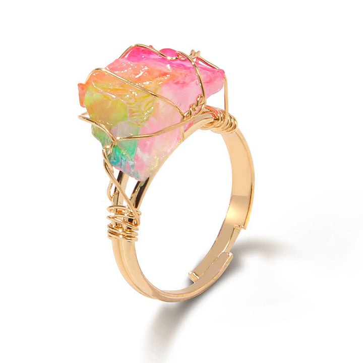 Anillo de piedra preciosa envuelta en alambre irregular en bruto natural de Olivenorma