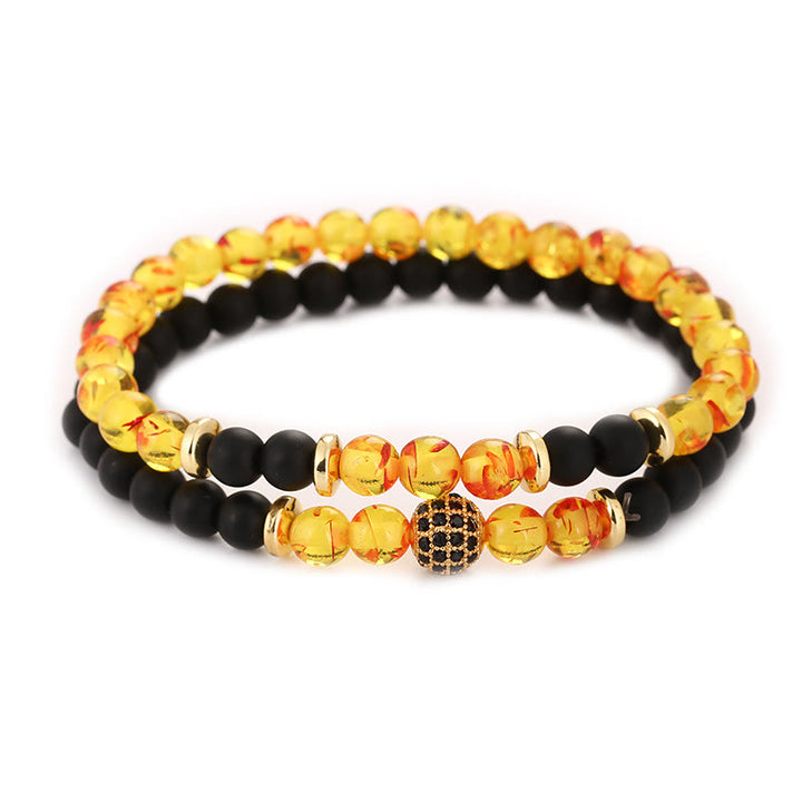 Pulsera de cuentas de cristal natural de dos capas para hombre de Olivenorma