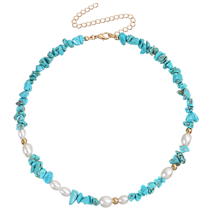 Collar de piedra irregular natural con perla bohemia de Olivenorma
