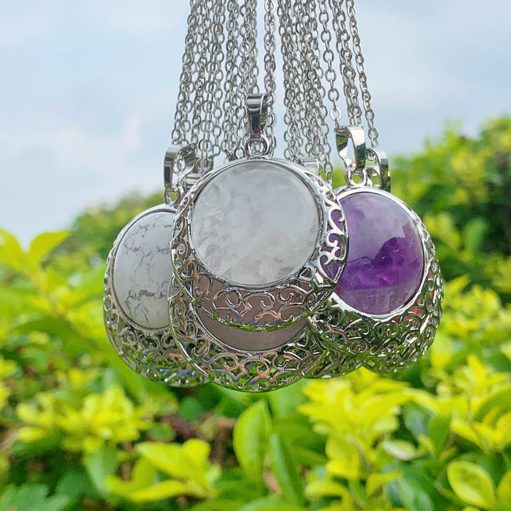 Collar ajustable con piedra auténtica y cristal redondo de Olivenorma 