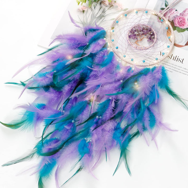 Atrapasueños con plumas de árbol de la vida de cristal de Olivenorma