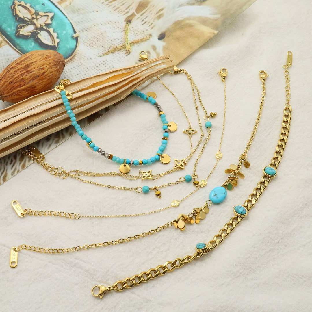 Juego de pulseras apilables con estrellas de turquesa natural de Olivenorma 