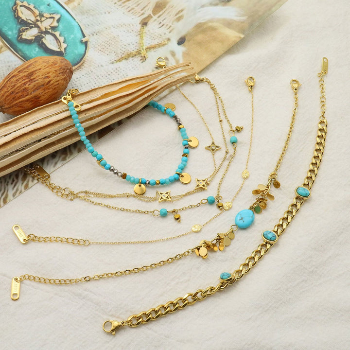 Juego de pulseras apilables con estrellas de turquesa natural de Olivenorma 