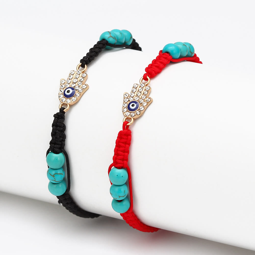 Pulsera trenzada ajustable con ojo malvado y circonita blanca y turquesa de Olivenorma 