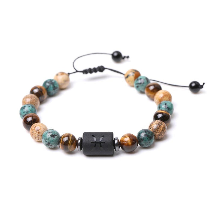 Pulsera con imagen de ojo de tigre y jaspe del zodiaco