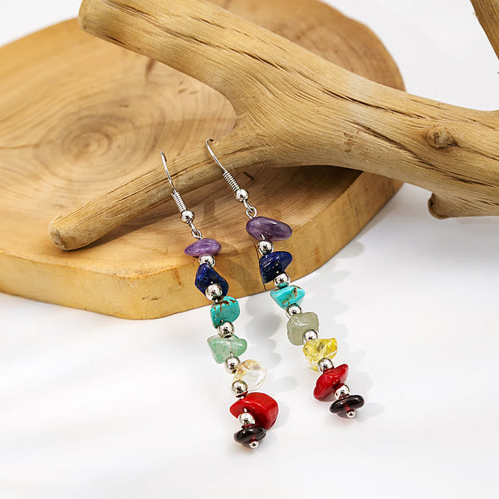 Pendientes colgantes de grava con piedra de los 7 chakras de Olivenorma