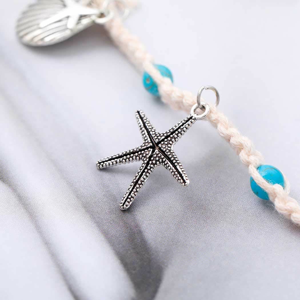 Pulsera tobillera con dije de estrella de mar turquesa y olas de Olivenorma
