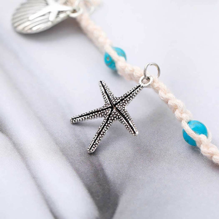 Pulsera tobillera con dije de estrella de mar turquesa y olas de Olivenorma