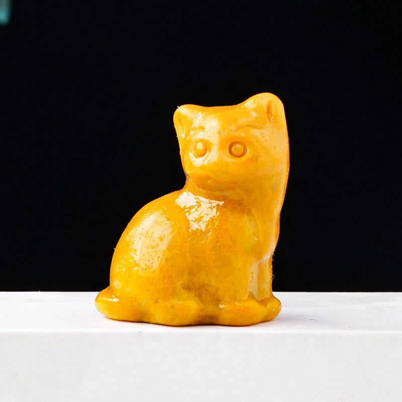 Adorno con piedra preciosa tallada en forma de gato de la suerte de cristal natural de Olivenorma