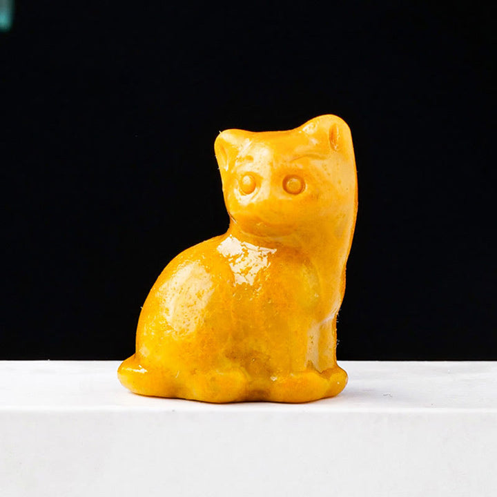 Adorno con piedra preciosa tallada en forma de gato de la suerte de cristal natural de Olivenorma