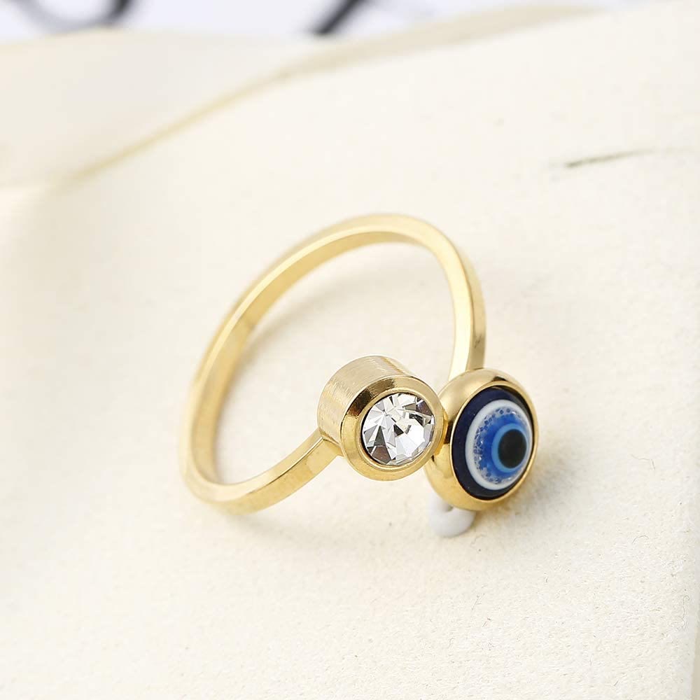 Anillo de mujer con ojo malvado bañado en oro y circonita blanca de Olivenorma 