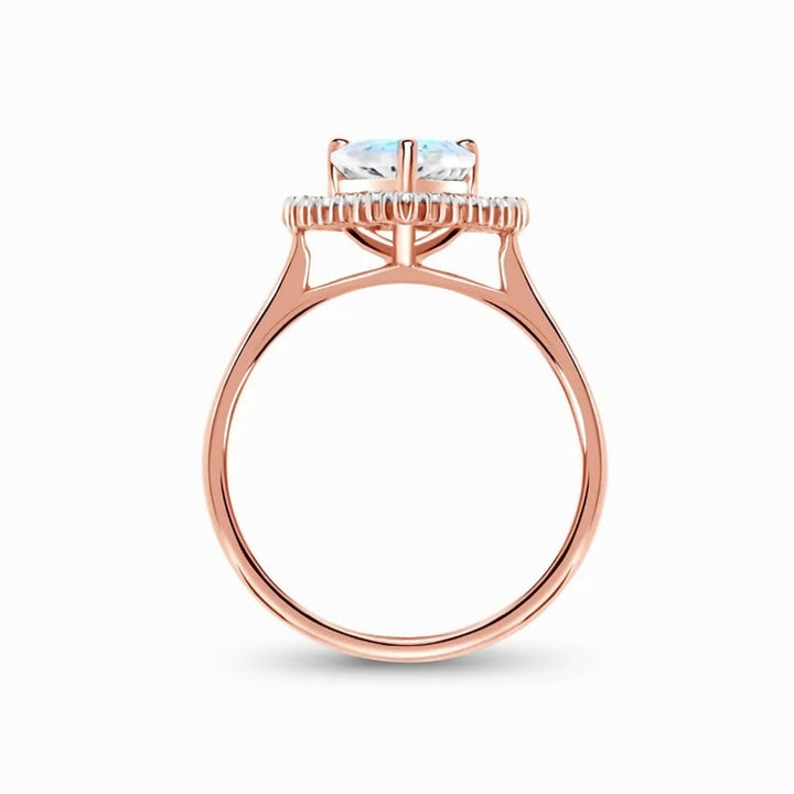 Anillo de oro rosa S925 con circonita blanca y piedra lunar en forma de gota de agua de Olivenorma