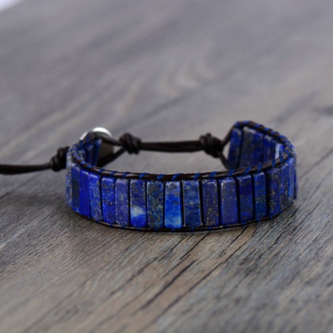 Pulsera de cuero con cordón de piedra natural cuadrada de Olivenorma