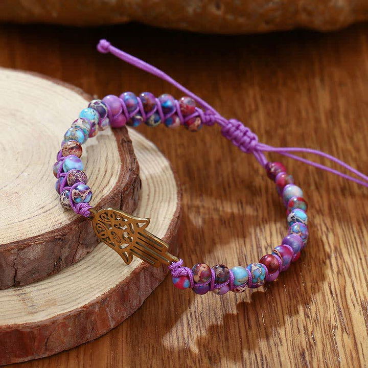 Pulsera Hamsa de piedra del emperador morado de la conciencia espiritual