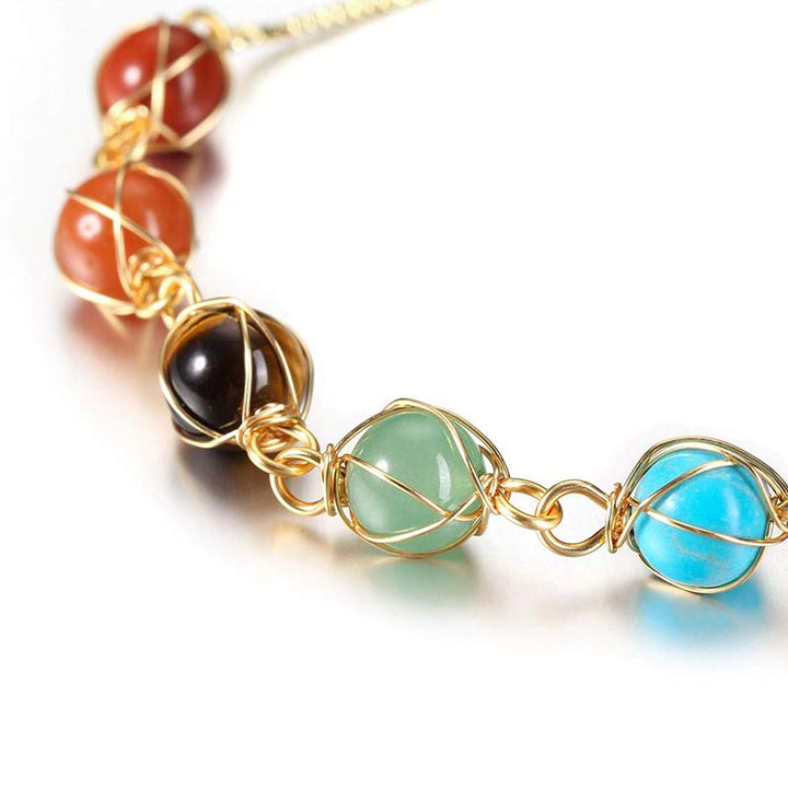 Pulsera de yoga ajustable de color dorado natural con chakras 