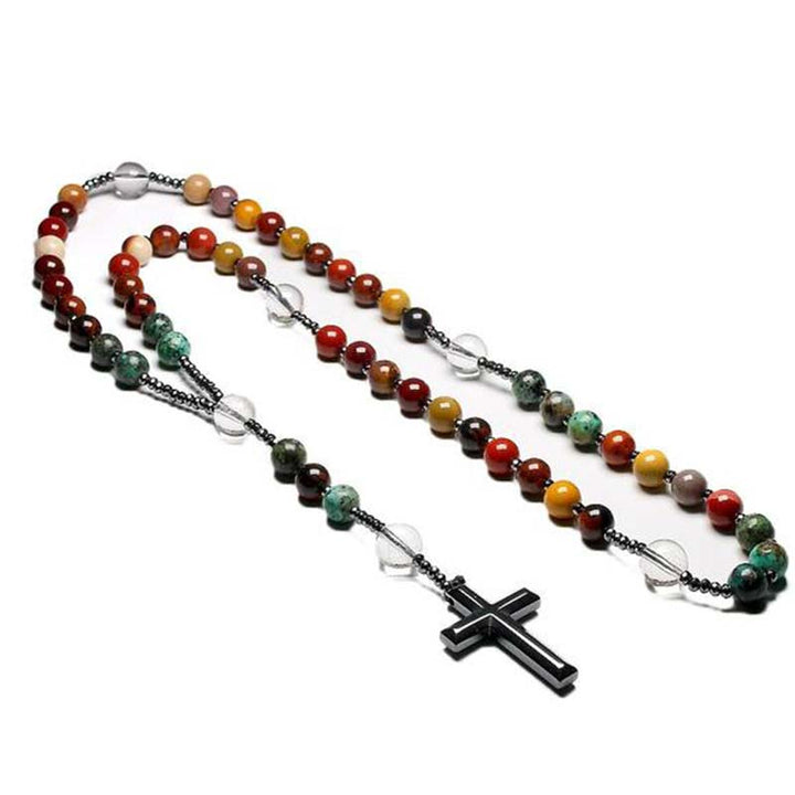 Collar y pulsera con símbolo de cruz de piedra natural de Olivenorma