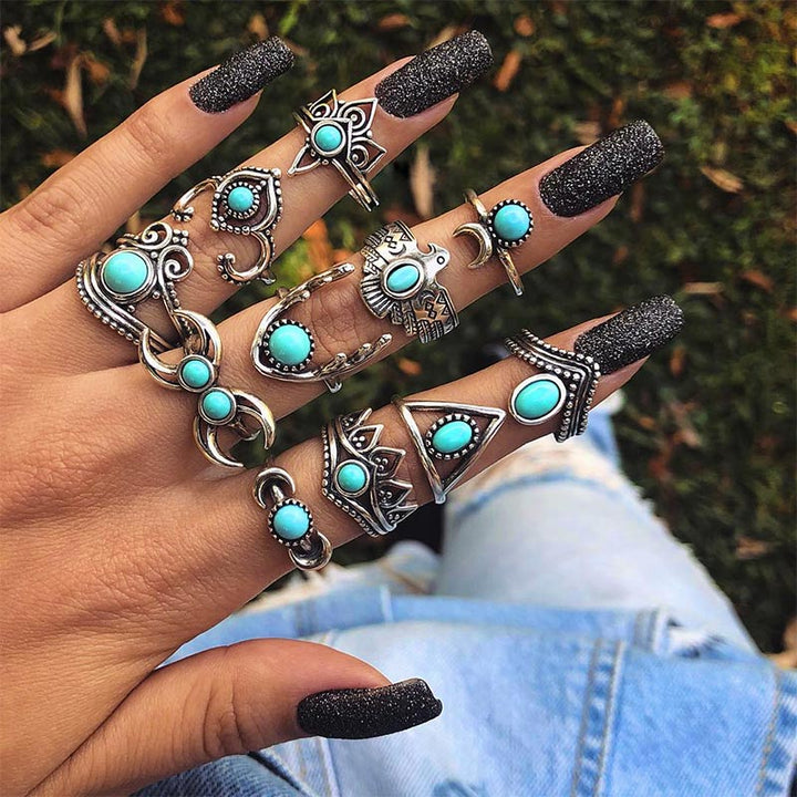 Juego de anillos de turquesa 