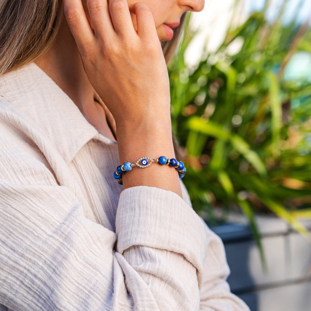 Pulsera de cuentas de lapislázuli con protección energética y del estado de ánimo de Olivenorma