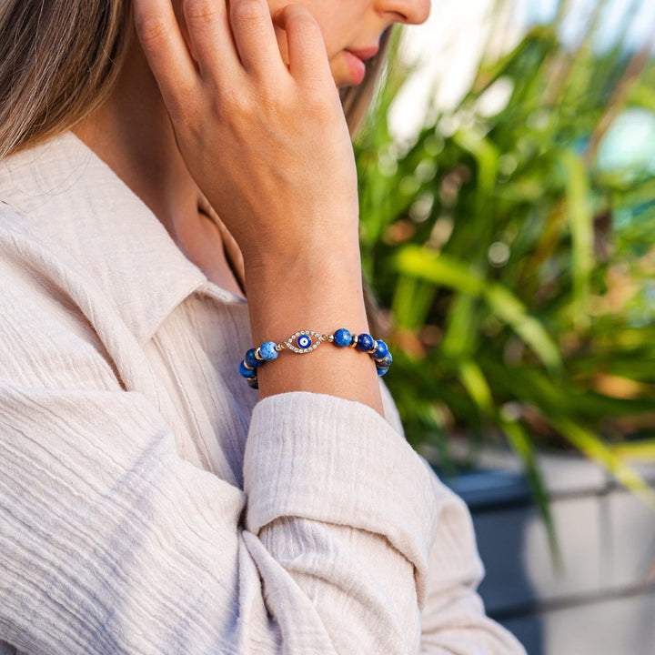 Pulsera de cuentas de lapislázuli con protección energética y del estado de ánimo de Olivenorma