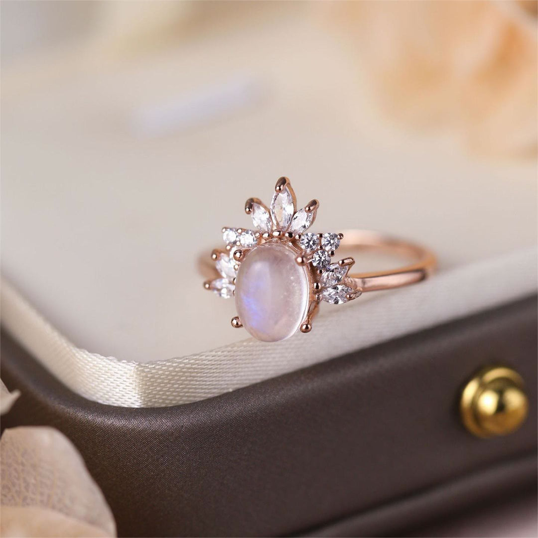 Anillo de plata de ley S925 con ópalo y piedra lunar ovalada de Olivenorma