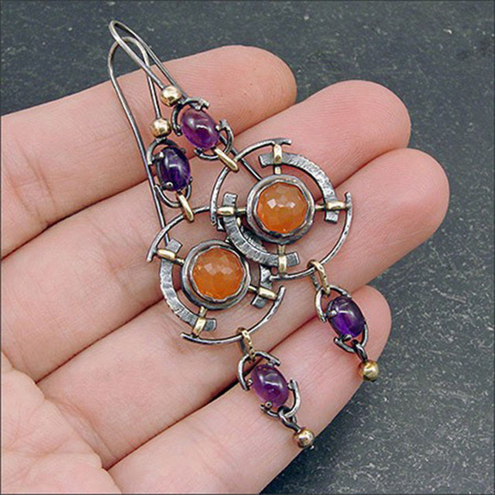 Pendientes de bruja con incrustaciones de cristal hueco en forma de disco retro de Olivenorma