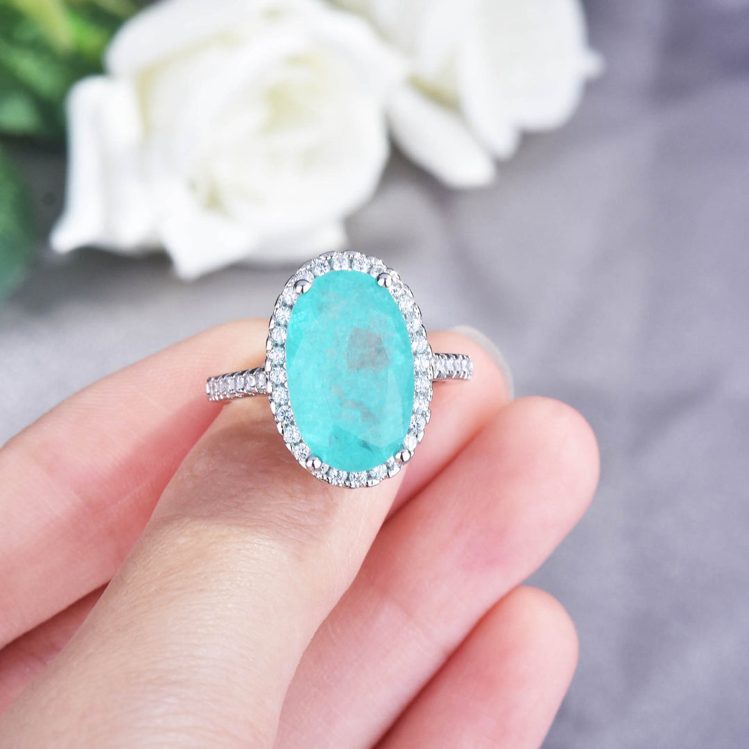 Anillo de compromiso ajustable con turmalina Paraiba ovalada grande de Olivenorma