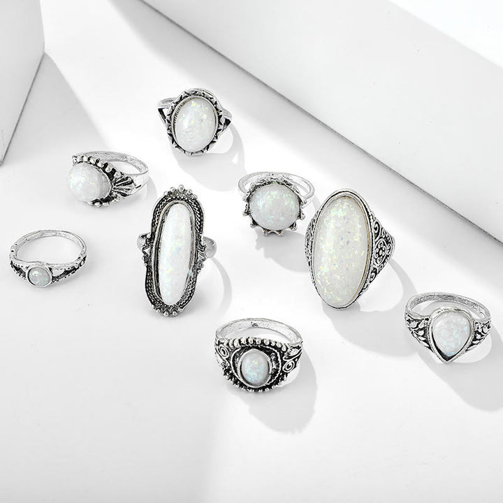 Juego de 8 anillos de ópalo ovalado redondo de Olivenorma
