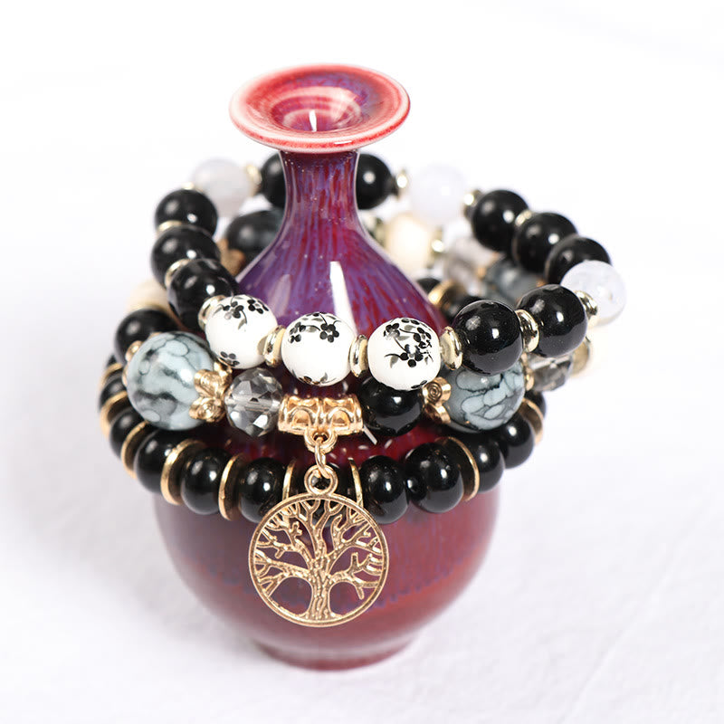 Conjunto de pulseras de cristal con forma de árbol de la vida hechas a mano de Olivenorma Boho 