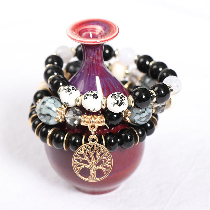 Conjunto de pulseras de cristal con forma de árbol de la vida hechas a mano de Olivenorma Boho 