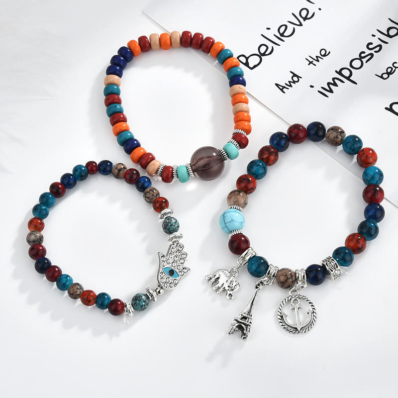 Juego de pulseras de hamsa con ojo malvado y torre de elefante de Olivenorma