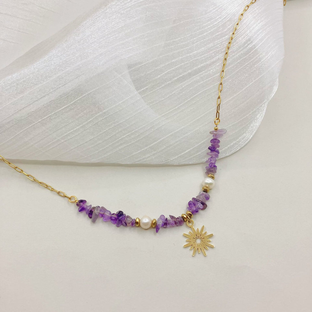 Collar con colgante de estrella de 16 puntas con perla de amatista irregular de Olivenorma