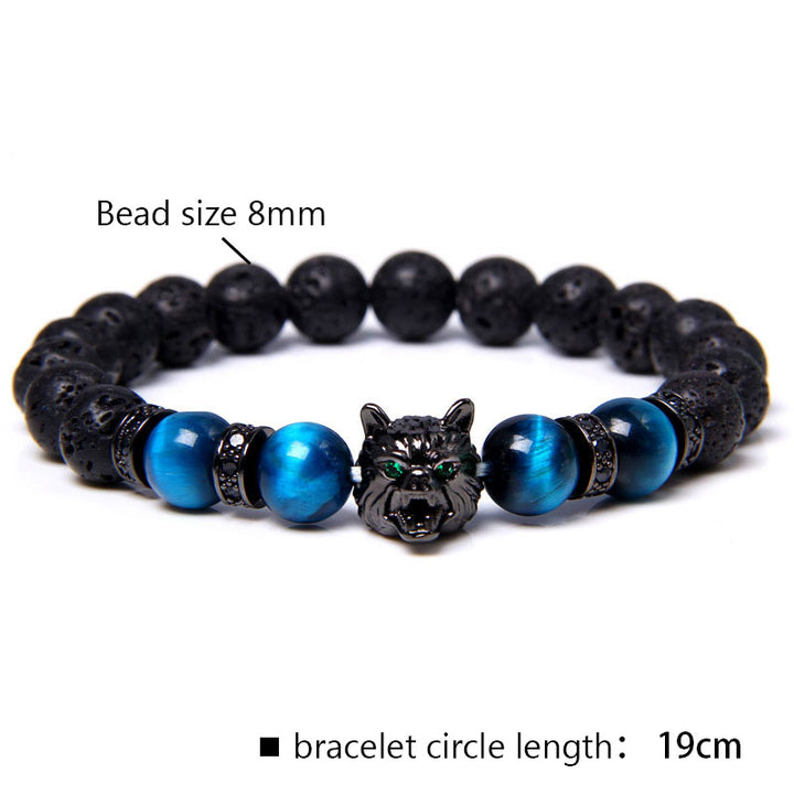 Pulsera de lobo con ojo de tigre azul de Olivenorma 