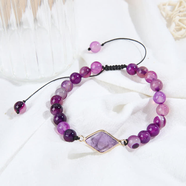 Pulsera de cuentas con colgante de rombos y amatista de Olivenorma 
