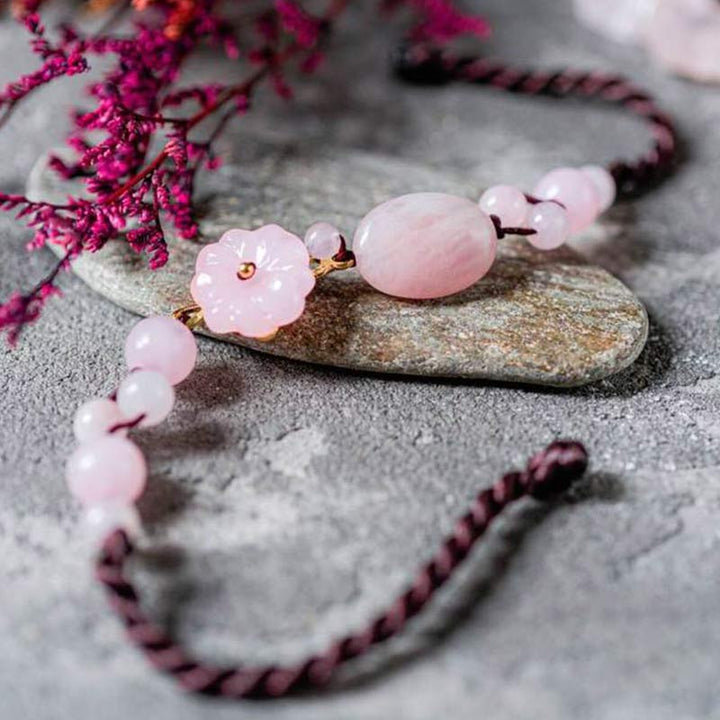Pulsera de tobillo de cuarzo rosa La Flor del Amor