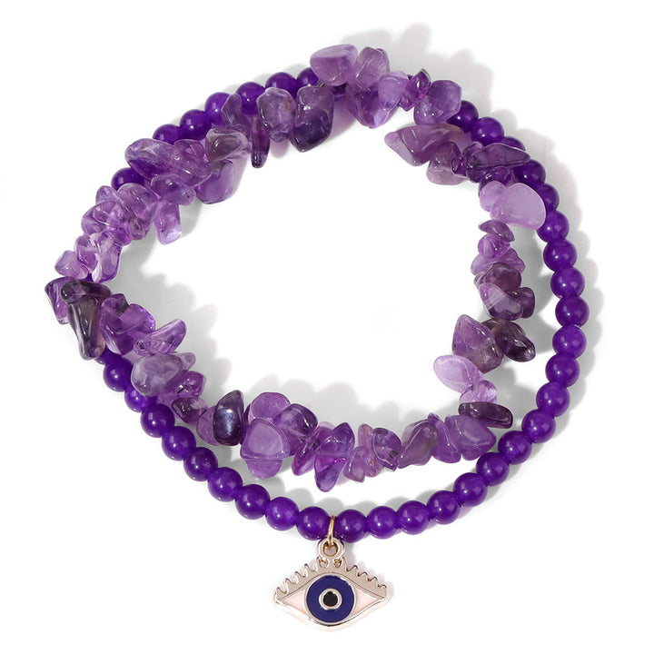 Juego de pulseras de cristal de doble capa con colgante de ojo malvado de Olivenorma
