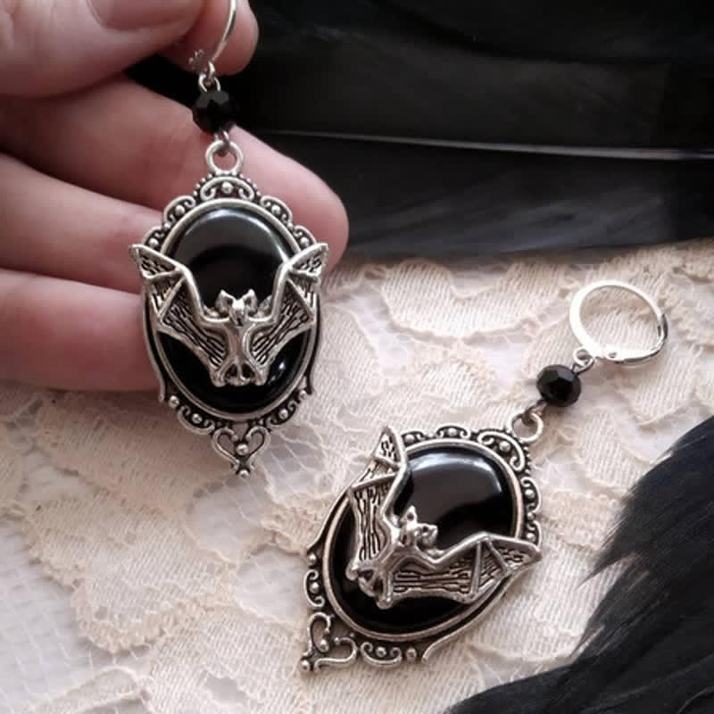 Pendientes de murciélago de Halloween de obsidiana